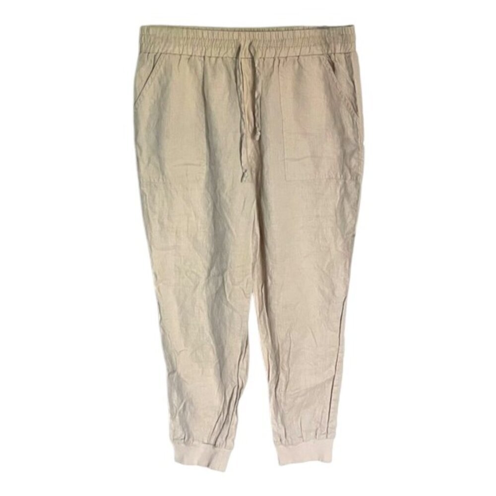 Magaschoni Beige Linen Tapered Leg Pull On Pants Size Large - 47623